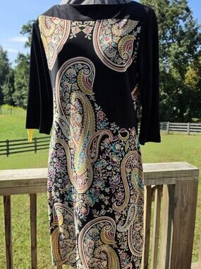 Emma & Michele Black Paisley-Print Midi Dress with Multicolor Accents